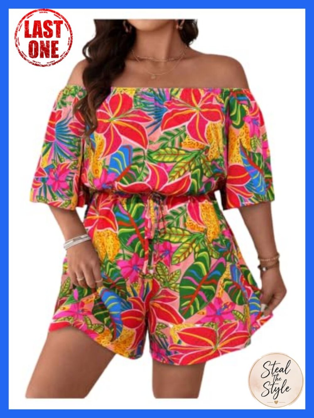 Plus Size Off Shoulder Floral Romper Lightweight Tropical Summer Jumpsuit